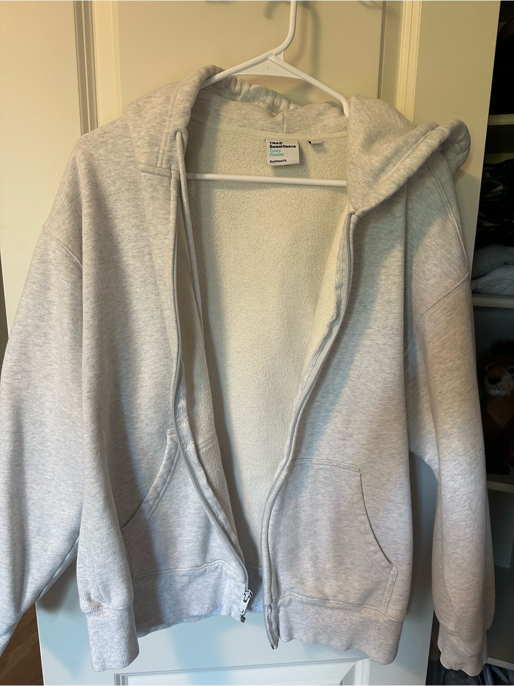 Aritzia cozy fleece boyfriend fit Light Gray Zip-Up Hooded Jacket